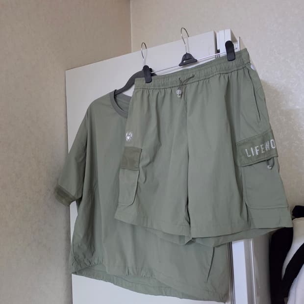 라이프워크 반팔 카고 반바지 셋업
