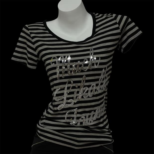 Y2k Glitter Script Striped Tee