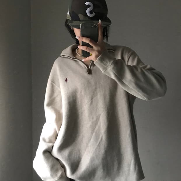 폴로 오트밀 반집업