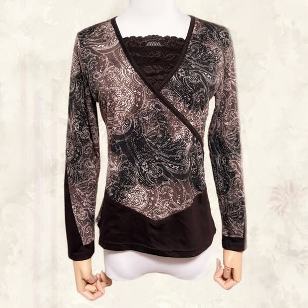 (이체시에눌)일본 오리엔탈 페어리 브라운 레이스 디테일 레이어드 긴팔티 