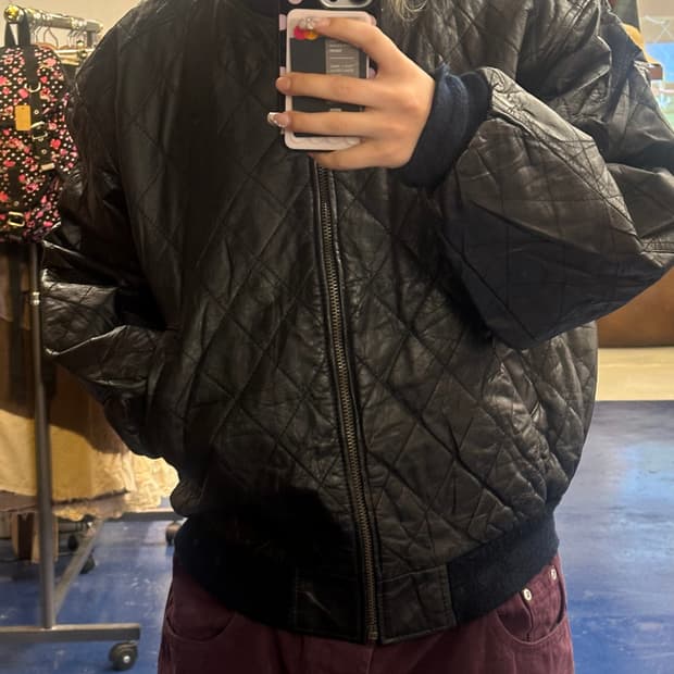 D homme 퀼팅 카우 레더 자켓