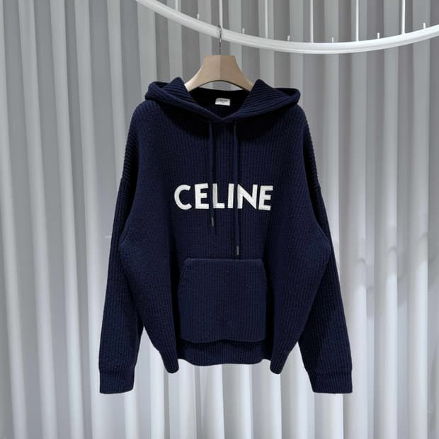 XS / 셀린느 울 리브드 네이비 니트후드