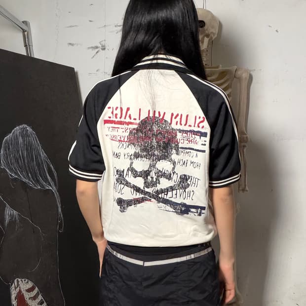 JPN 일본 빈티지 펑크 해골 프린팅 져지 반팔 집업 M