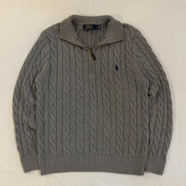 폴로 랄프로렌 반집업 꽈배기 케이블 니트 그레이