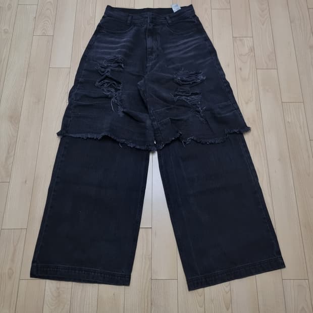 [M] 비엘알 BLR 디스트로이드 빈티지 더블 데님 팬츠 블랙