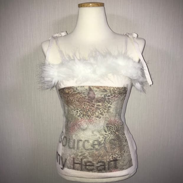 Fur Trim Sheer Print Knit Cami