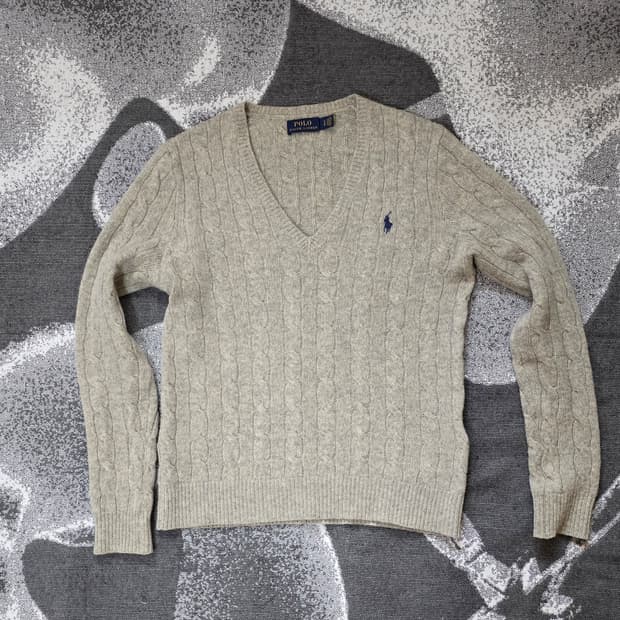 폴로 랄프로렌 여성용 울캐시미어 브이넥 케이블 니트 그레이 S