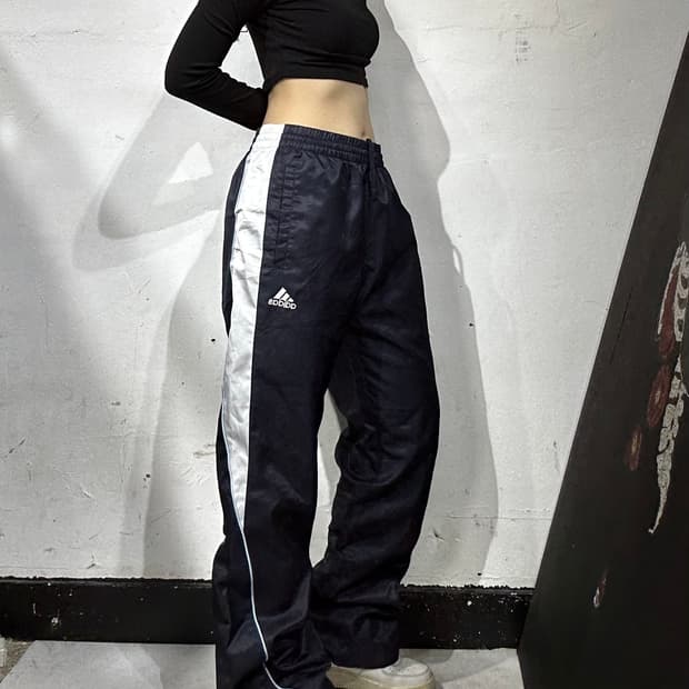  아디다스 네이비 화이트 사이드 라인 포인트 추리닝 바지 트랙 팬츠 L