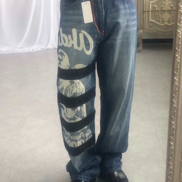 Printing point denim pants