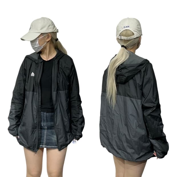 아디다스 블랙 차콜 오버핏 바람막이 트랙 자켓 XL