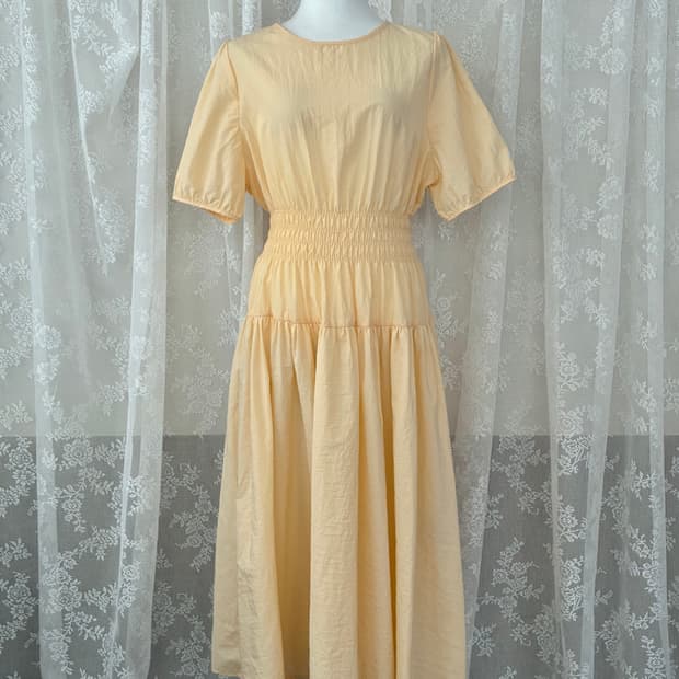 55) 마리끌레르 24ss 바스락 퍼프 프릴 원피스 옐로우