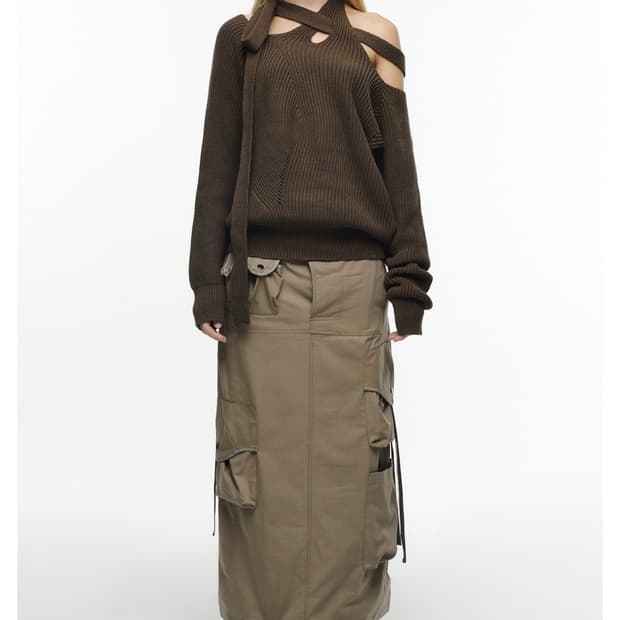 나체 strap cago maxi skirt (vintage beige)