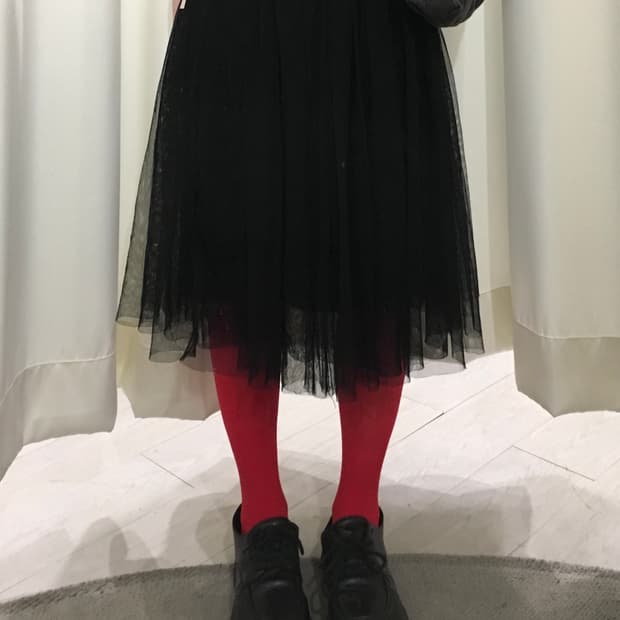 Double-layer lace black tulle skirt
