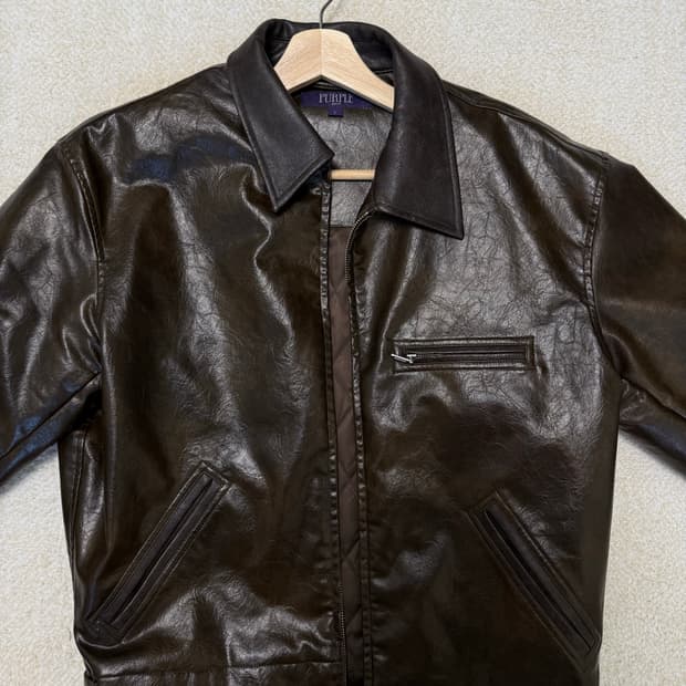 비슬로우 퍼플 레더자켓 브라운 L