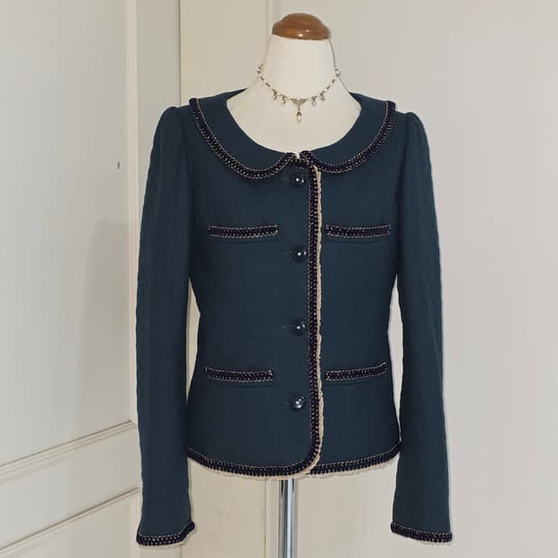 Toi et Bonbon 일본빈티지) 다크그린 고딕퀼팅 양산형 트위드자켓