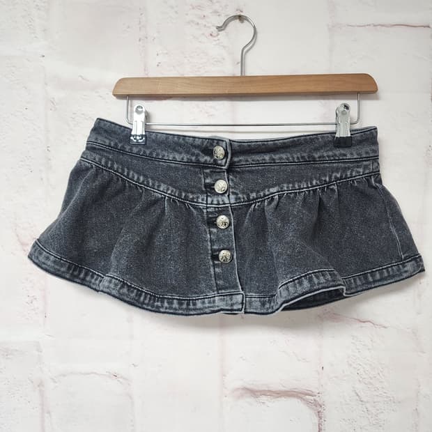 오브제 블랙 워싱 데님 미니스커트