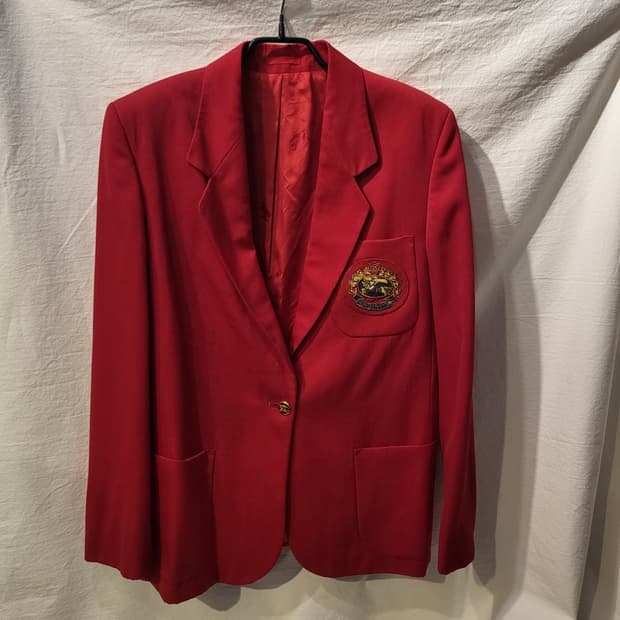 버버리 레드 금장 로고 블레이저 자켓