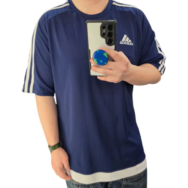 110(100) 아디다스 삼선 져지 네이비 반팔티셔츠