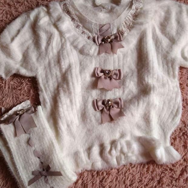 리즈리사 반팔 니트 히메갸루 라떼갸루 빈티지