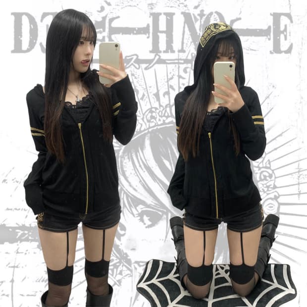 [VIDA ROSEO] 펑크 스컬 골드 글리터 후드집업