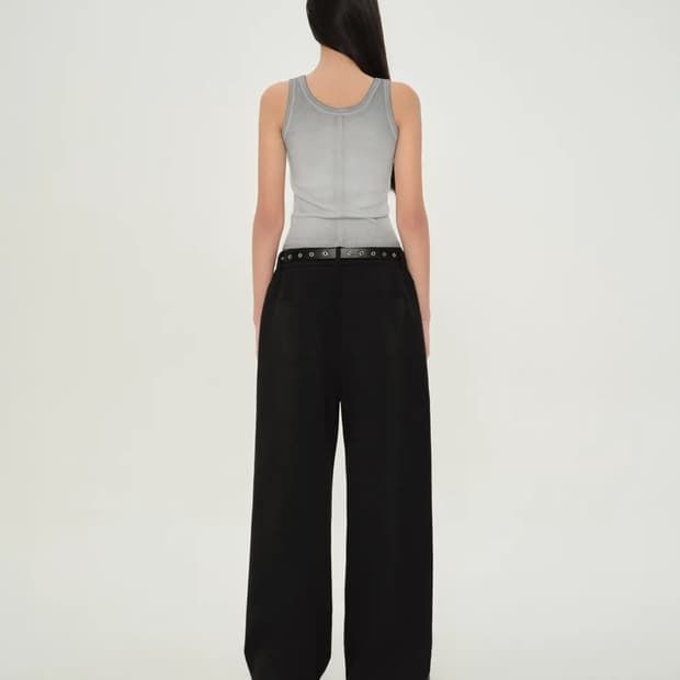 무탠다드 더블 니트 데님 디테일 와이드 스웨트 팬츠