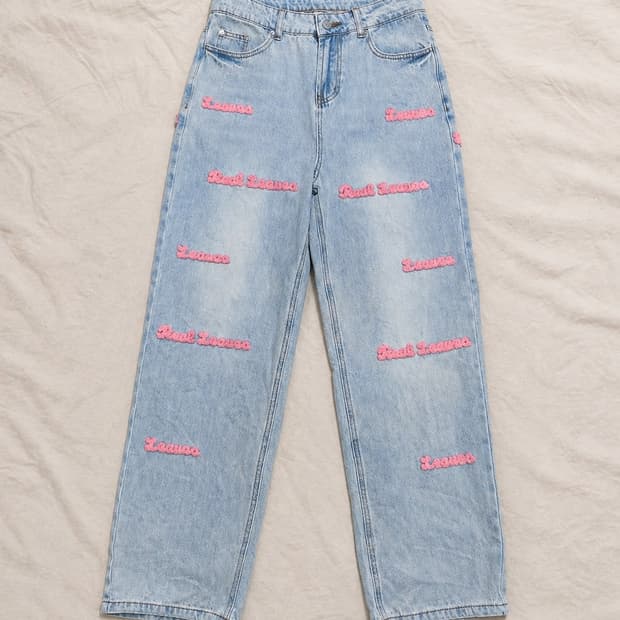 레터링 자수 와이드 데님 팬츠w30