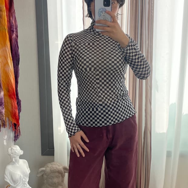 체크 이너 폴라티 일본 빈티지