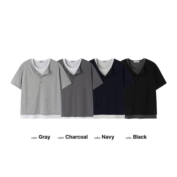 레이어드 헨리넥 크롭 반팔(Unisex)