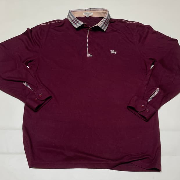 버버리 남성 긴팔 카라티 XL 버건디
