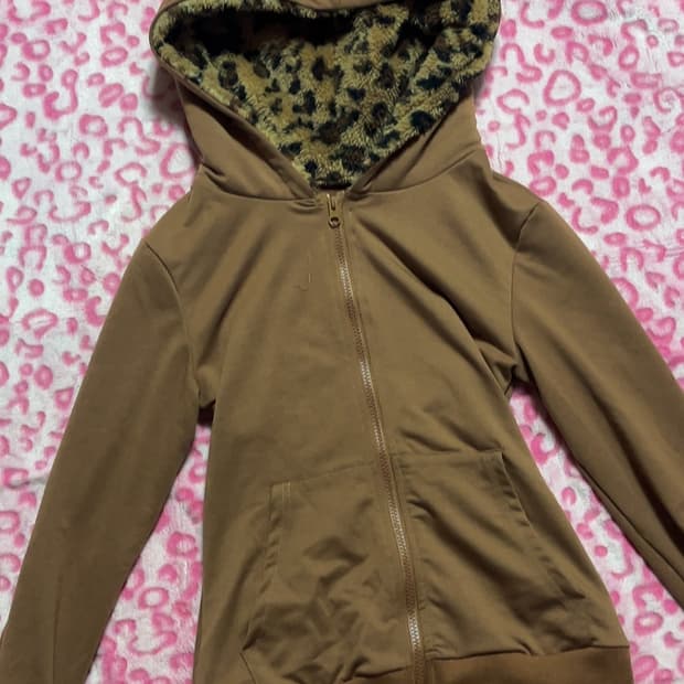 레오파드 퍼 후드집업 갸루 