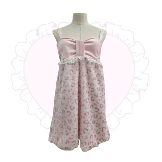 갸루 핑크 레오파드 나시 원피스 히메갸루 라떼갸루 오네갸루 리본 러블리