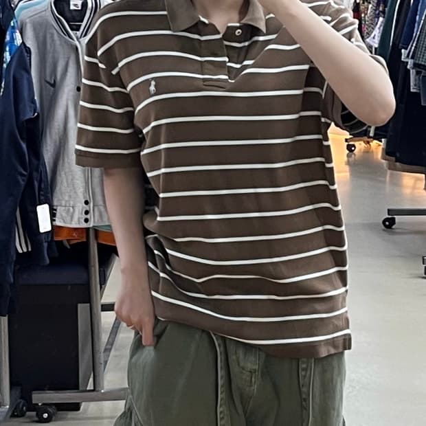 폴로 브라운 스트라이프 pk 티