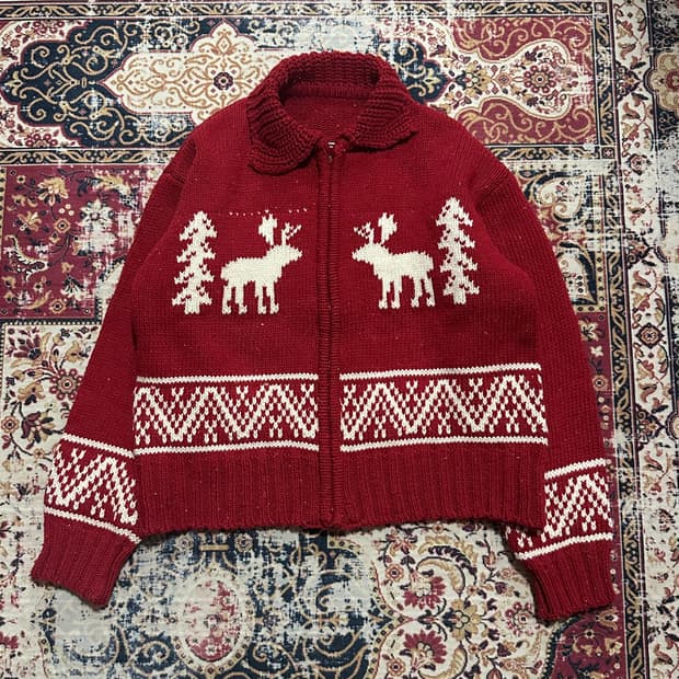 레드 노르딕 크롭 니트집업