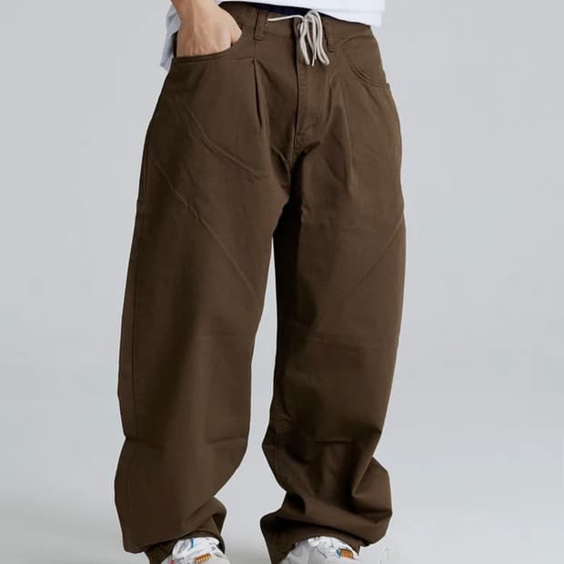 비에스래빗 미드90 배기 코튼 팬츠 다크 카키