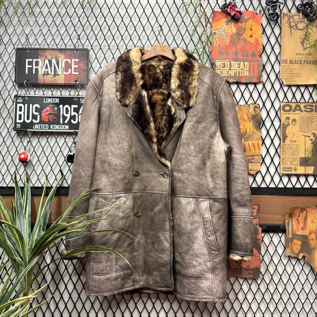 AC.BANG 빈티지 양가죽 스웨이드 레더 퍼카라 롱코트 브라운