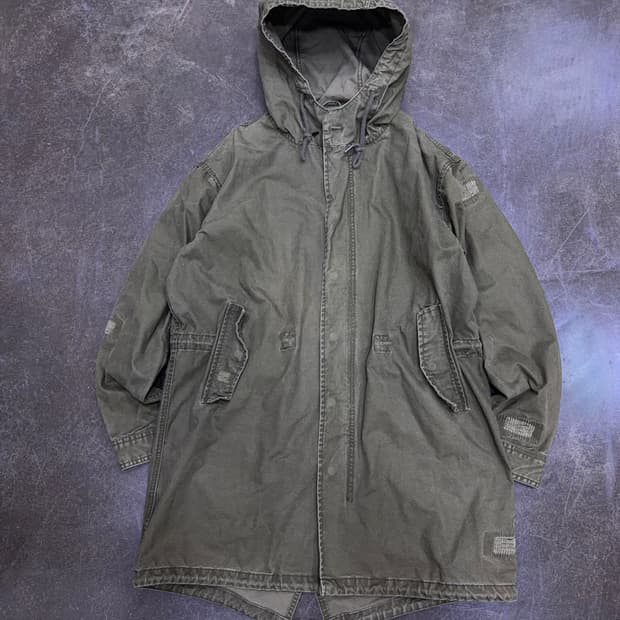 자라 빈티지 워싱 데미지 밀리터리 피쉬테일 후드 개파카 야상 L