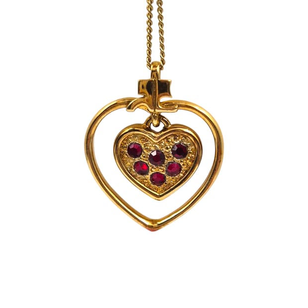 90s 꾸레쥬 하트 프레임 레드 파베 목걸이