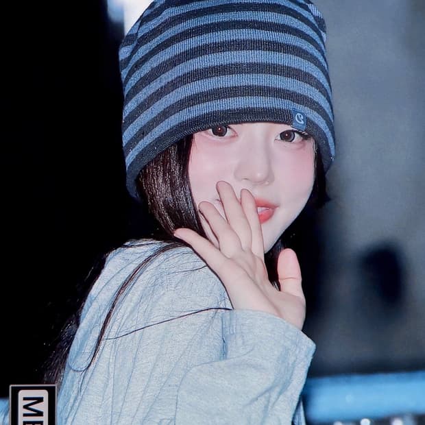 아일릿 민주 라이즈 소희 착용 코이세이오 스트라이프 듀얼 비니 퍼플그레이