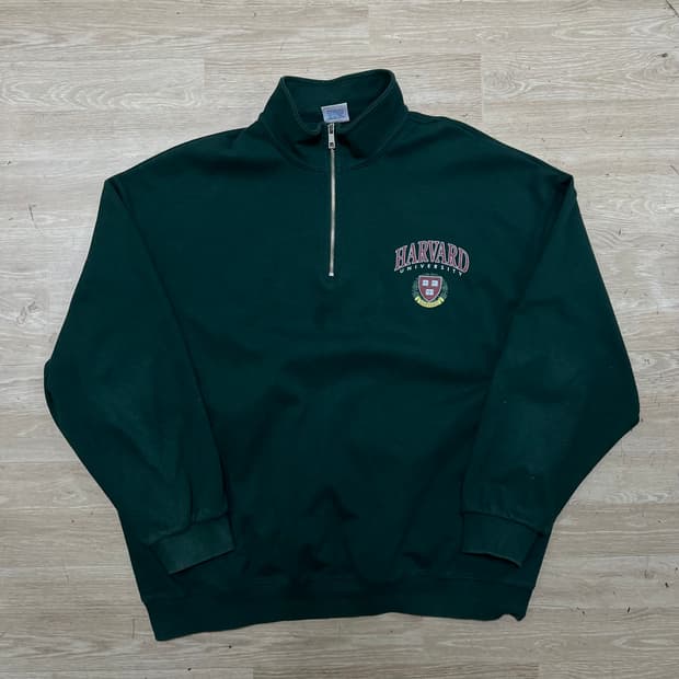 하버드 유니버시티 프린팅 반집업 맨투맨 스웨트셔츠 [그린] 2XL/110