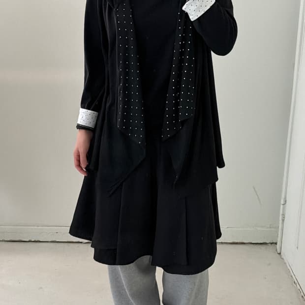 일본빈티지 도트 후드 베스트