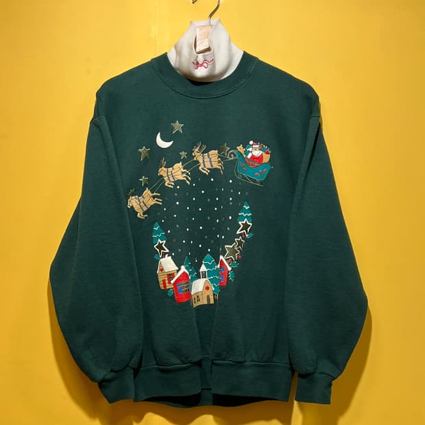 90s [M] USA 크리스마스 순록 산타 그래픽 빈티지 맨투맨