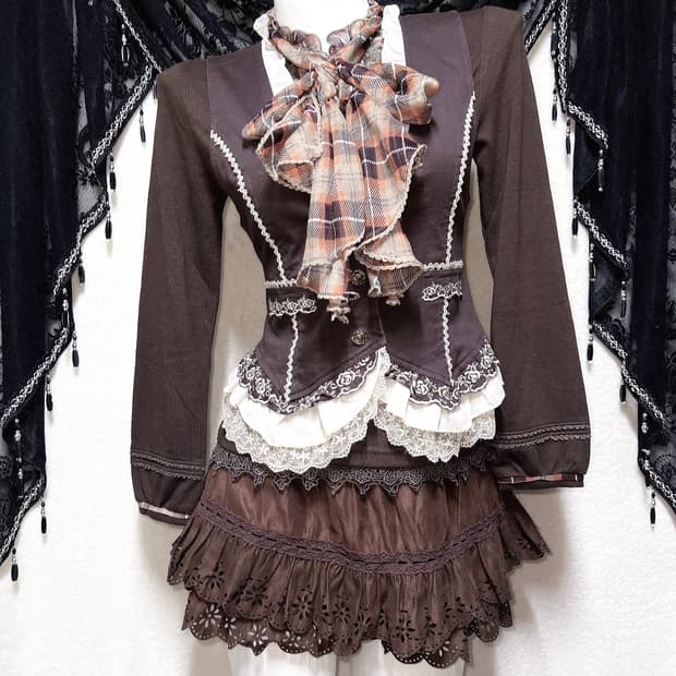 엑시즈팜 라떼갸루 로맨틱 체크 왕리본 레이스 로걀탑 핀터 공겜 너드