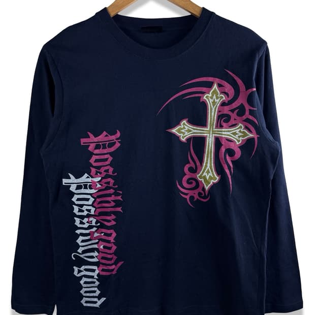 JPN Y2K 고딕 크로스 레터링 프린팅 롱슬리브2383