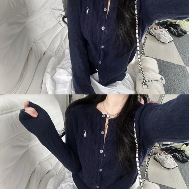 폴로 랄프로렌 울 캐시미어 케이블 니트 가디건 