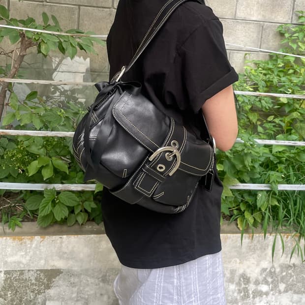 코치 블랙 하프문 바게트 호보백 숄더백 빈티지 토드백 가죽 웨스턴 토드