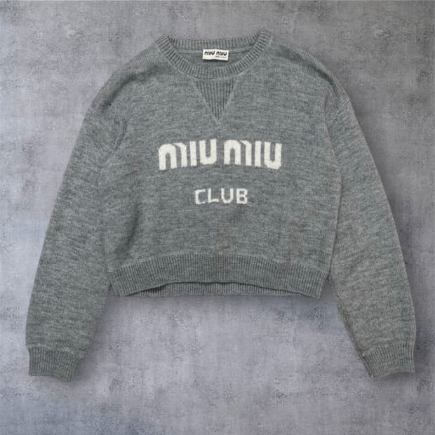 미우미우 Miu miu 그레이 로고 크롭 니트 38