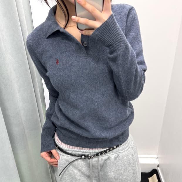 폴로 블루 램스울 니트