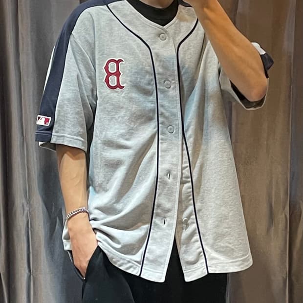 L MLB 베이스볼 배색 코튼 하프 져지