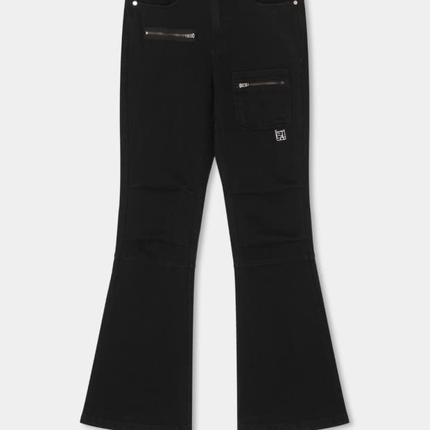 에트오소메Zipper Denim Bootscut Pants블랙