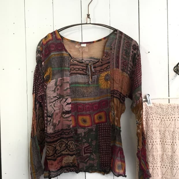 jpn vintage 에스닉 보헤미안 패치워크 블라우스